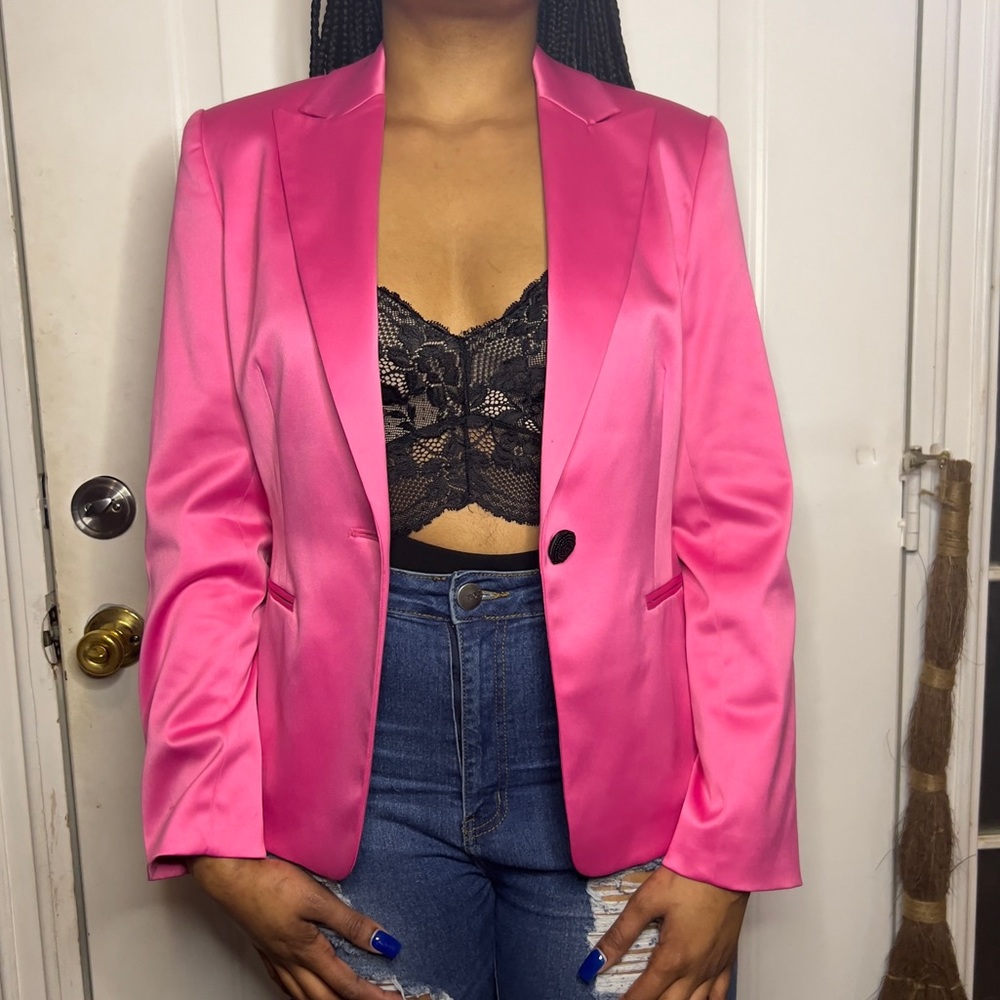 Grace Elements Hot Pink Satin Blazer